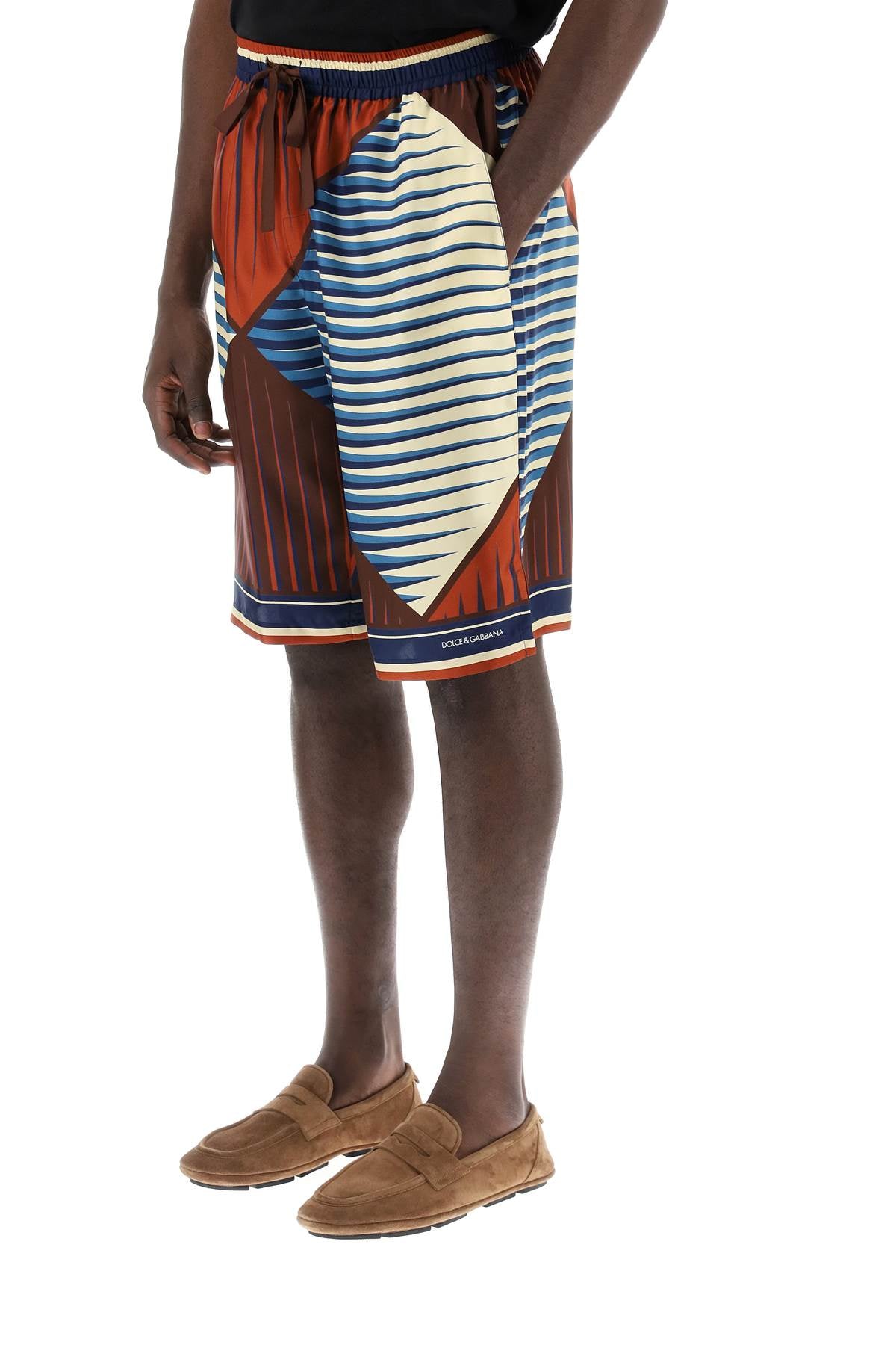 Shop Dolce & Gabbana Printed Silk Bermuda Shorts Set Men In Multicolor