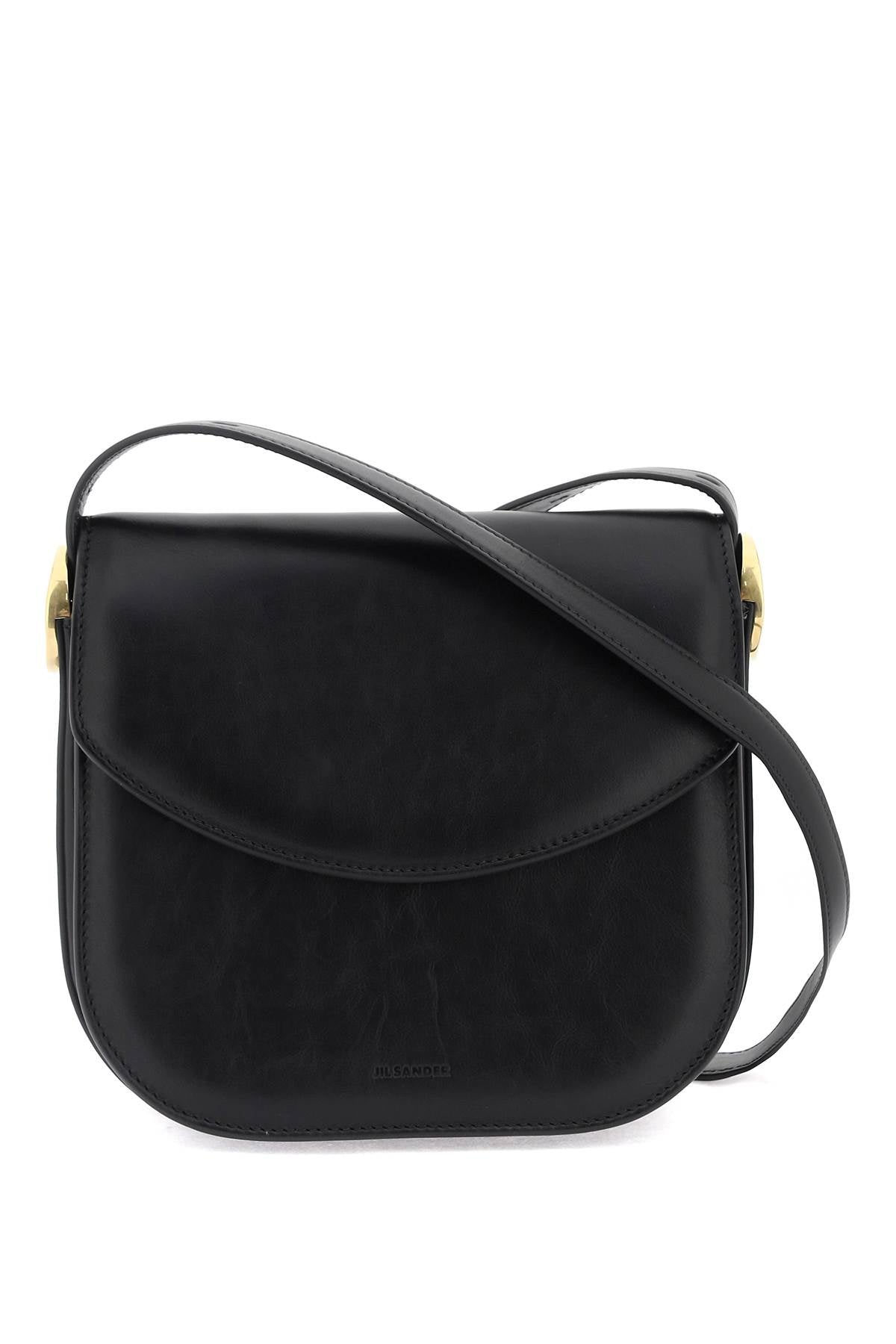 Shop Jil Sander Padded Leather Coin Shoulder Bag With Adjustable Strap Women In Black