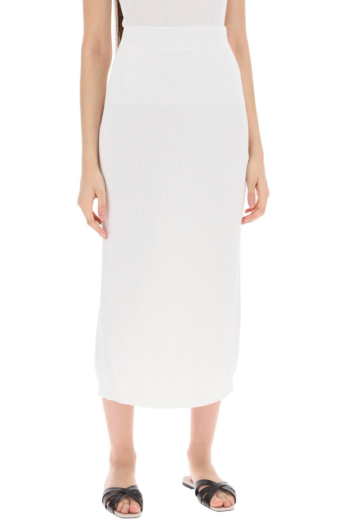 Shop Brunello Cucinelli Cotton Knit Midi Skirt Women In White