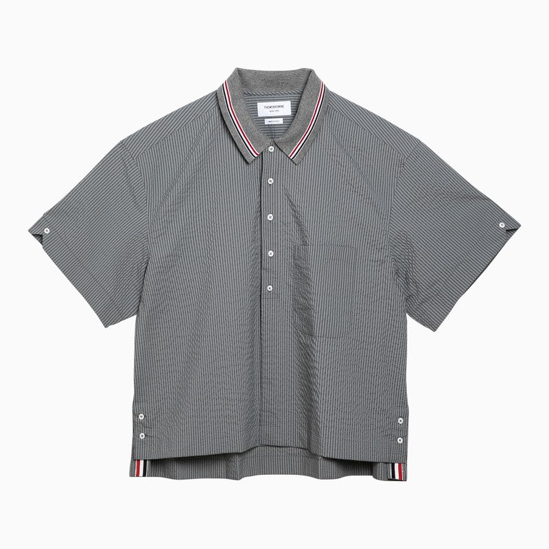Shop Thom Browne Grey Striped Short-sleeved Shirt Men In Gray