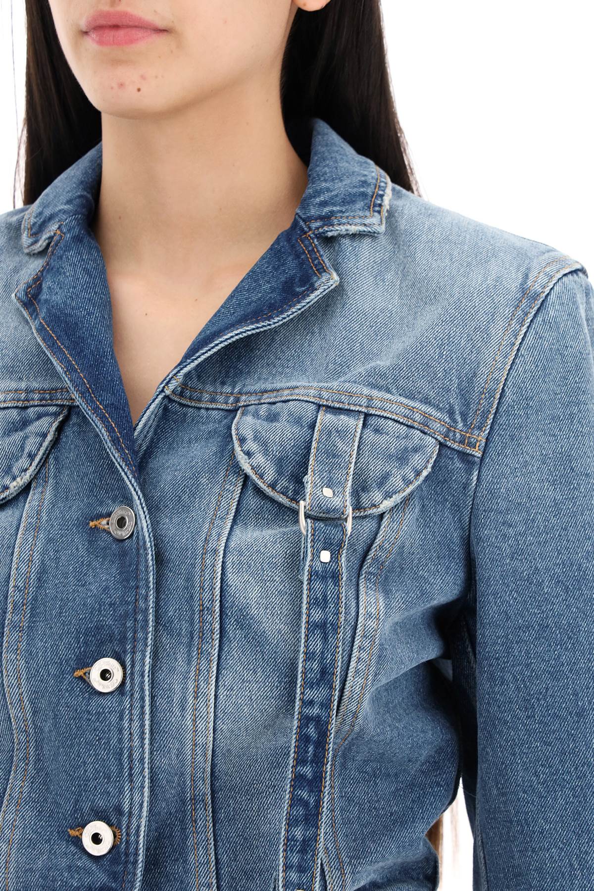 Shop Off-white Denim Jacket With Harness Details Women In Blue