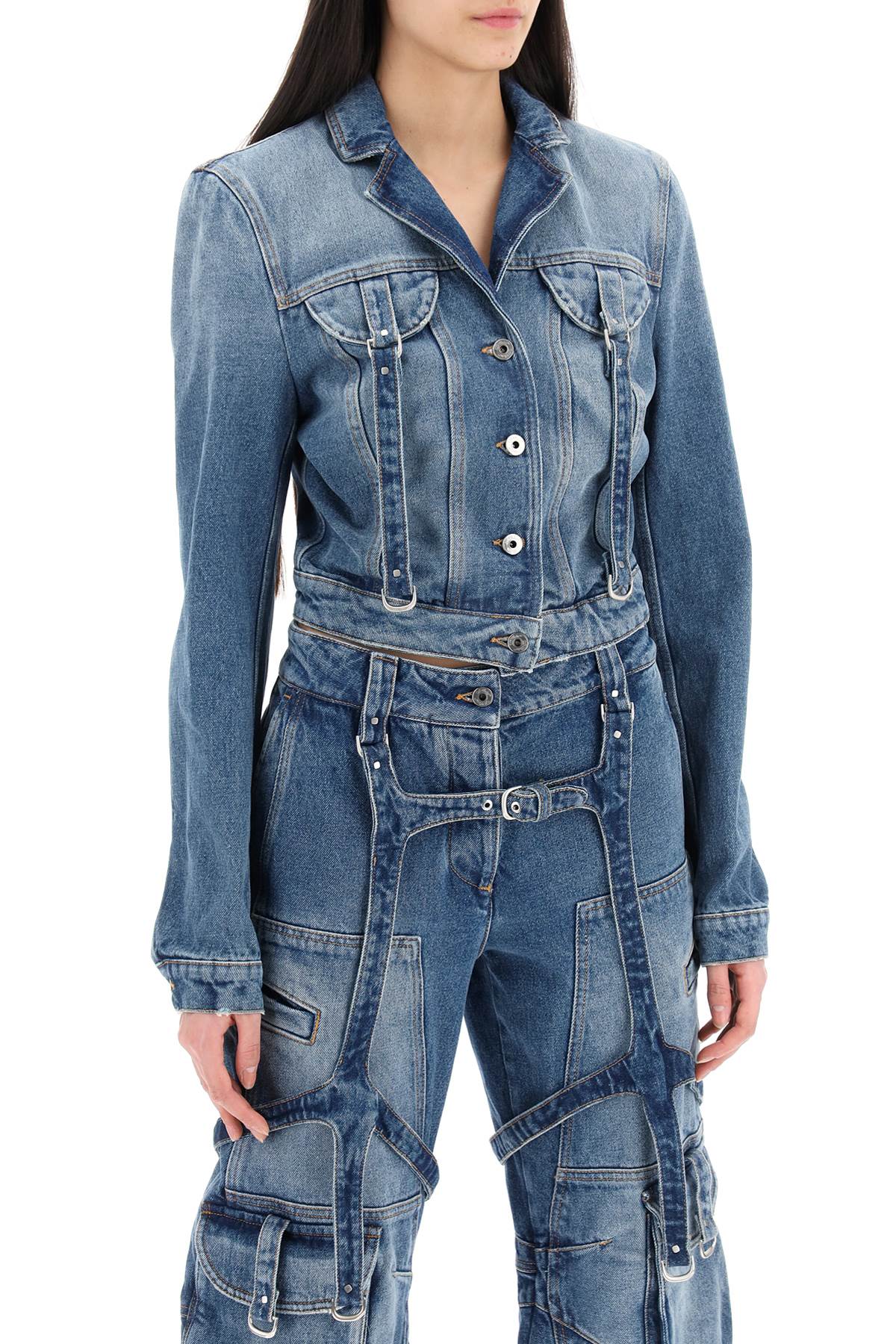 Shop Off-white Denim Jacket With Harness Details Women In Blue