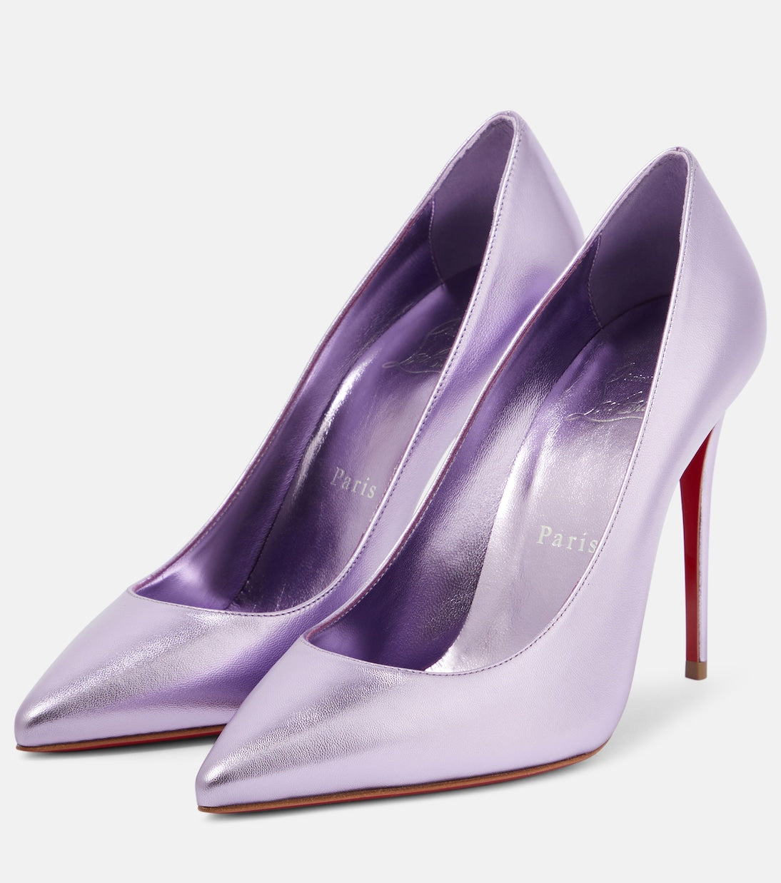 Shop Christian Louboutin Women 100mm Kate Laminated Leather Pumps In Purple