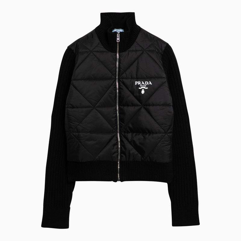 Shop Prada Black Quilted Jacket With Logo Women