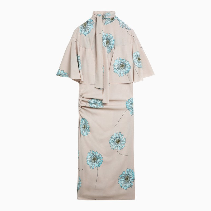 Shop Prada Powder Pink Floral Print Dress With Scarf Collar Women