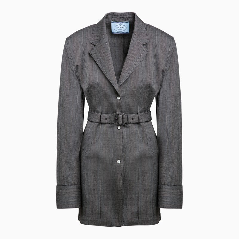 Shop Prada Smoke Grey Single-breasted Jacket In Wool Women In Gray