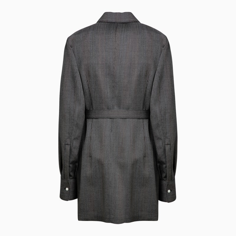Shop Prada Smoke Grey Single-breasted Jacket In Wool Women In Gray