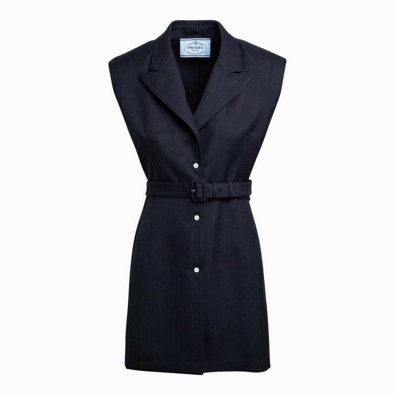 Shop Prada Single-breasted Navy Blue Wool Waistcoat Women