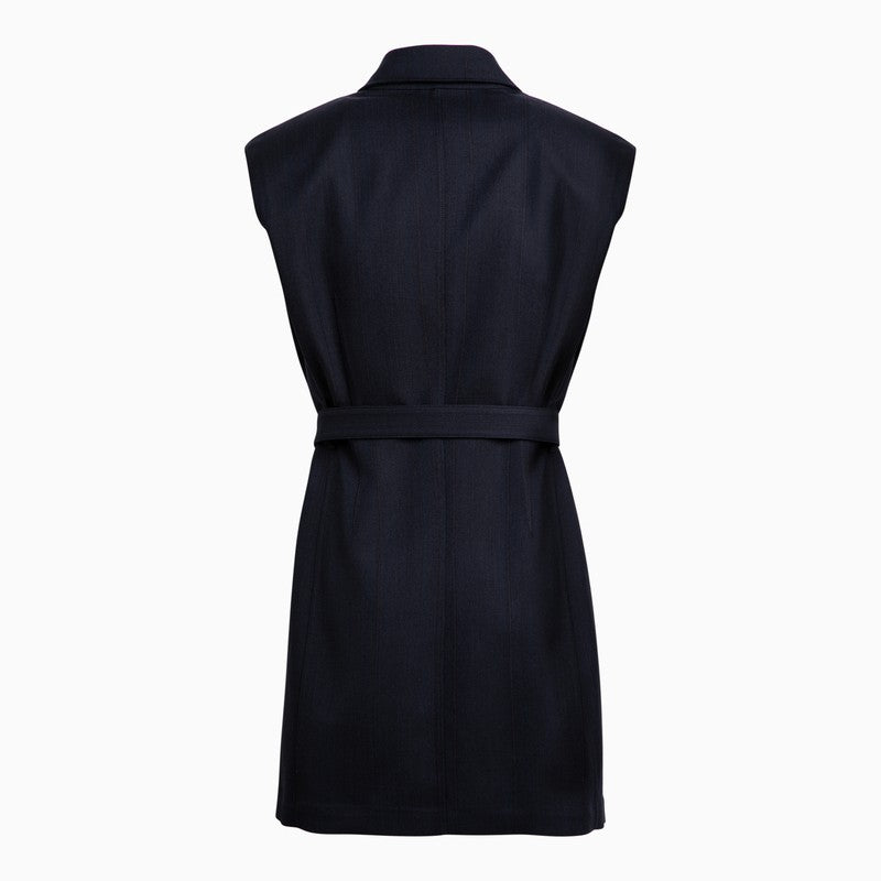 Shop Prada Single-breasted Navy Blue Wool Waistcoat Women