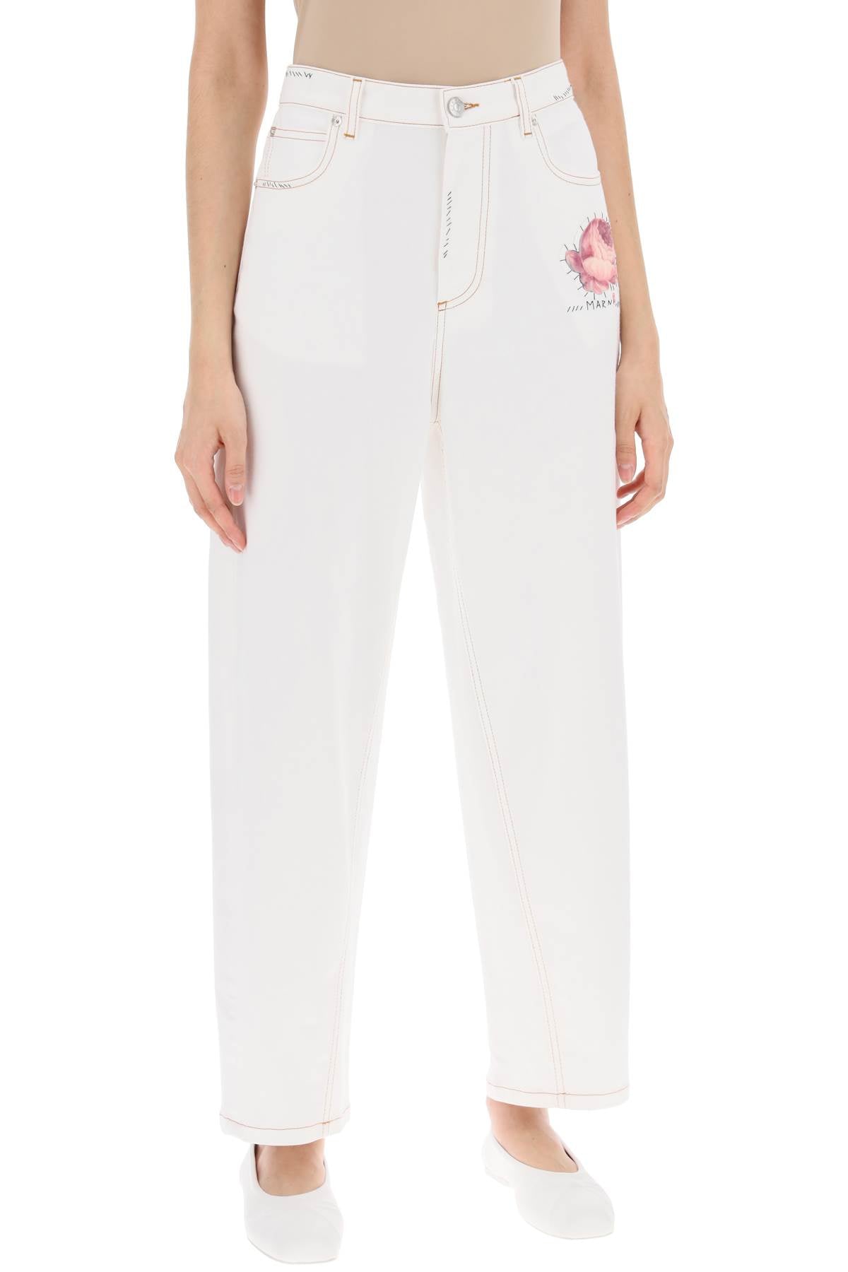 Shop Marni "jeans With Embroidered Logo And Flower Patch Women In Multicolor