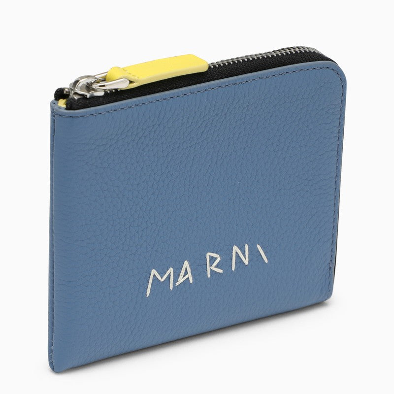 Shop Marni Light Blue Zipped Wallet With Logo Men