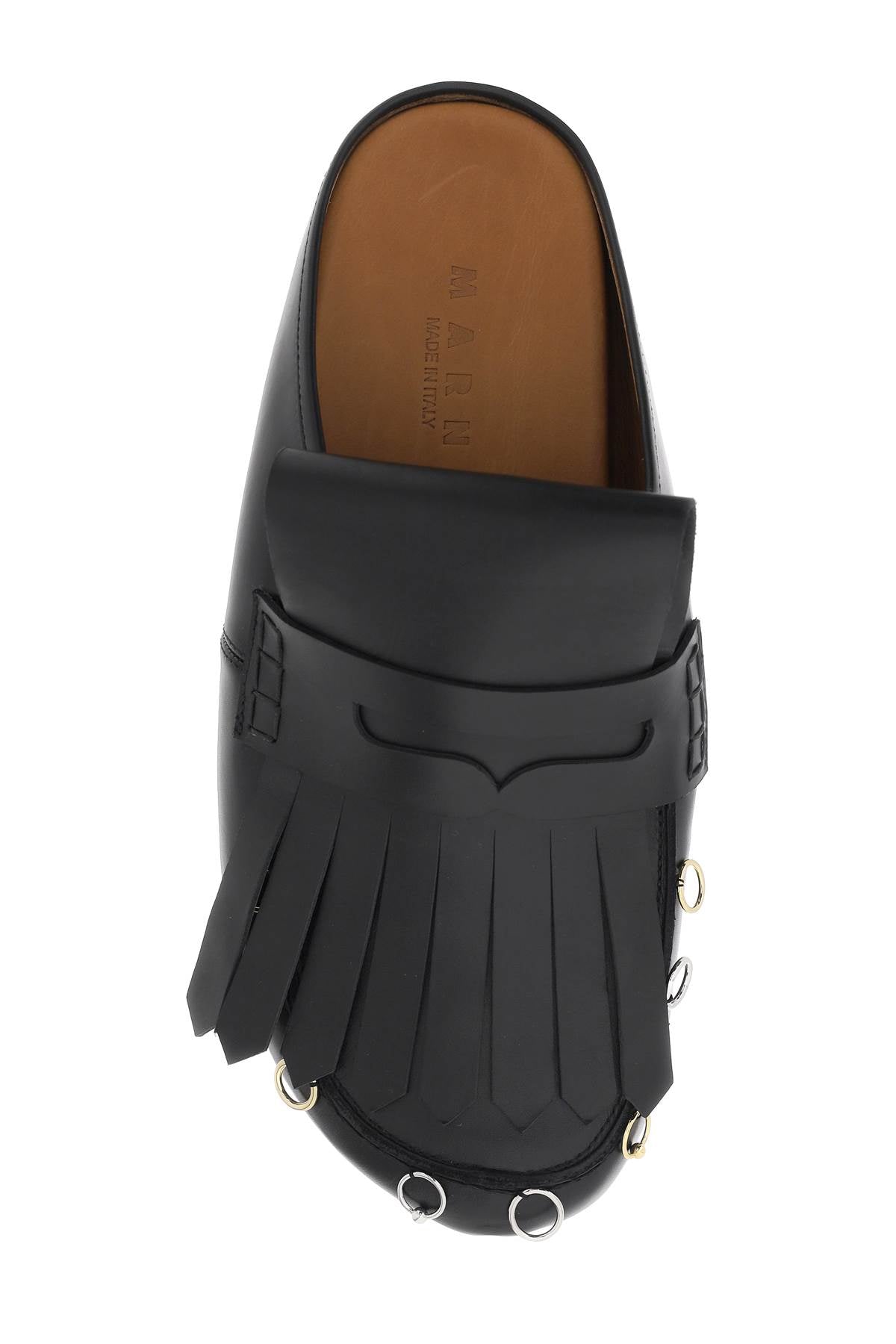 Shop Marni Leather Clogs With Bangs And Piercings Men In Black