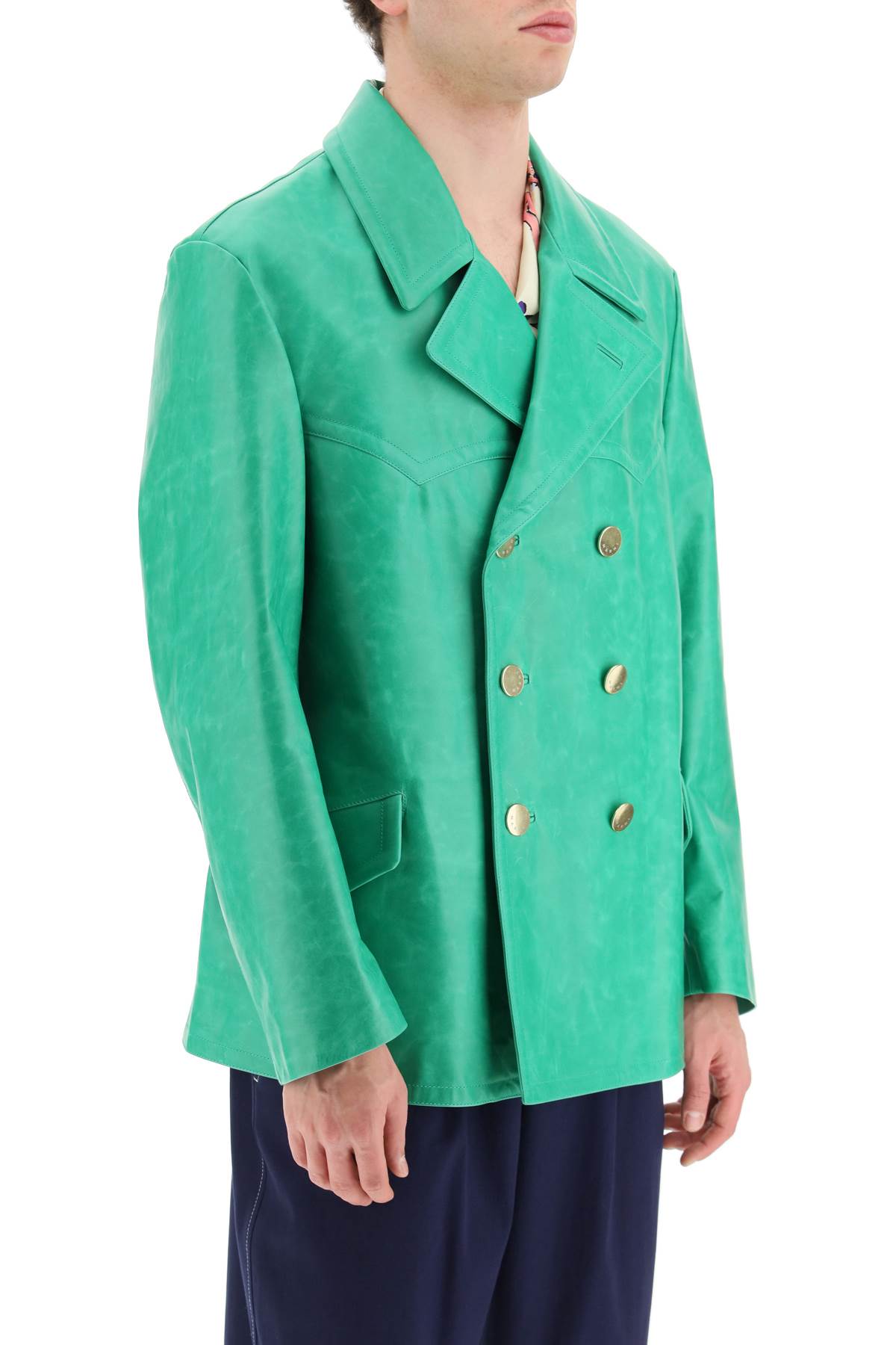 Shop Marni Shiny Leather Caban Men In Green