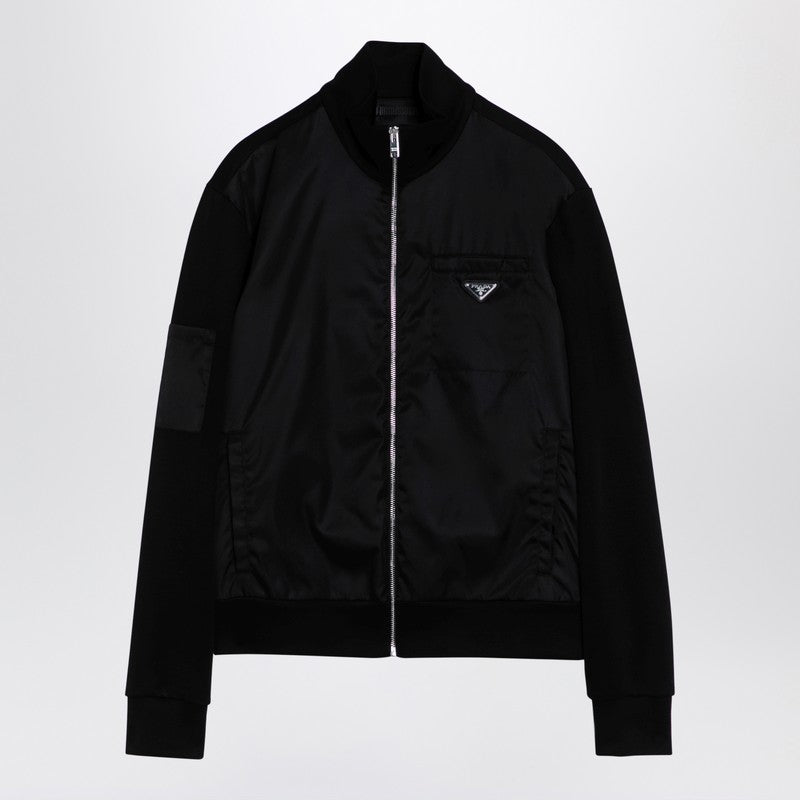 Prada Black Zip Sweatshirt With Re-nylon Details Men