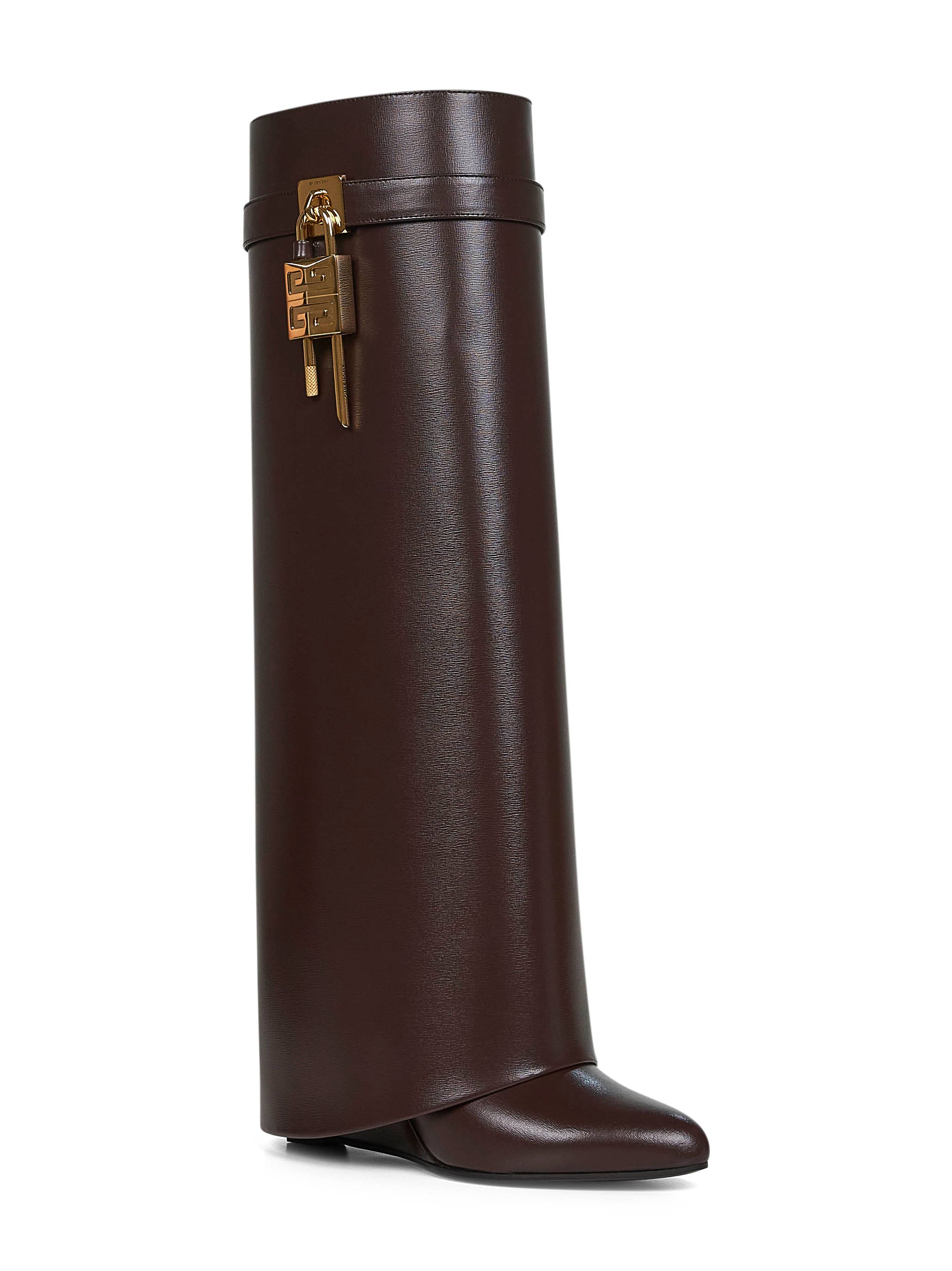 Givenchy Shark Brown Boots With Padlock Detail And Slip-on Style In Leather Woman In Burgundy