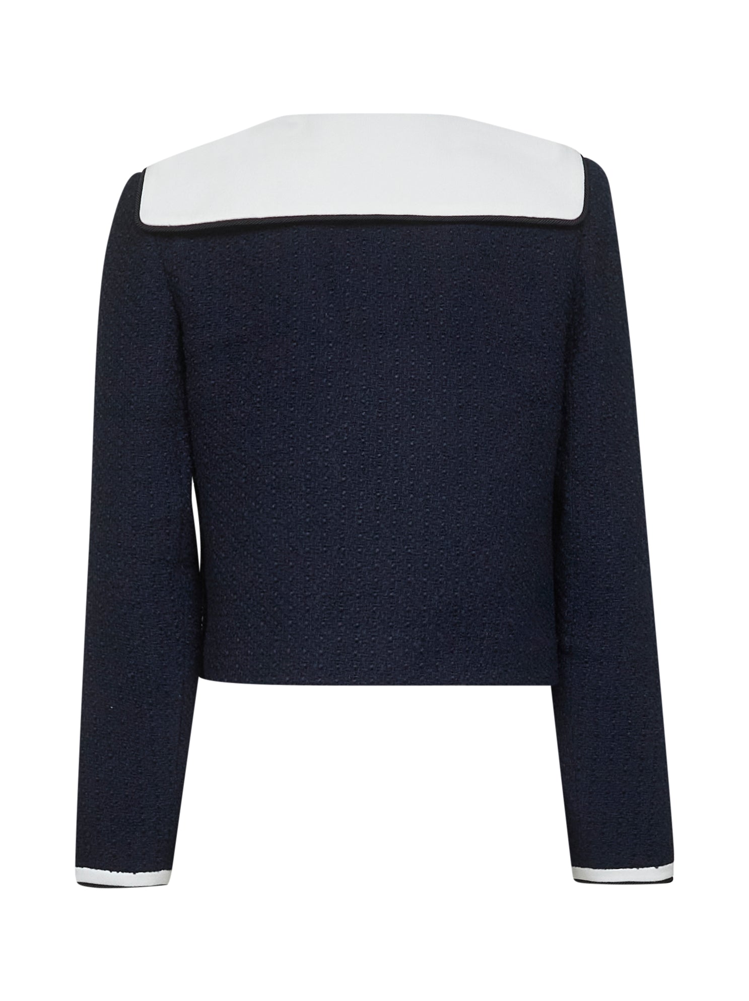 Self-portrait Belted Waist Short Jacket With Stripe Trim In Blue
