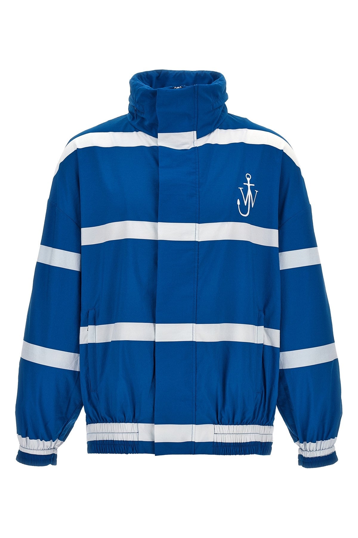 Shop Jw Anderson J.w.anderson Men Logo Print Striped Jacket In Blue
