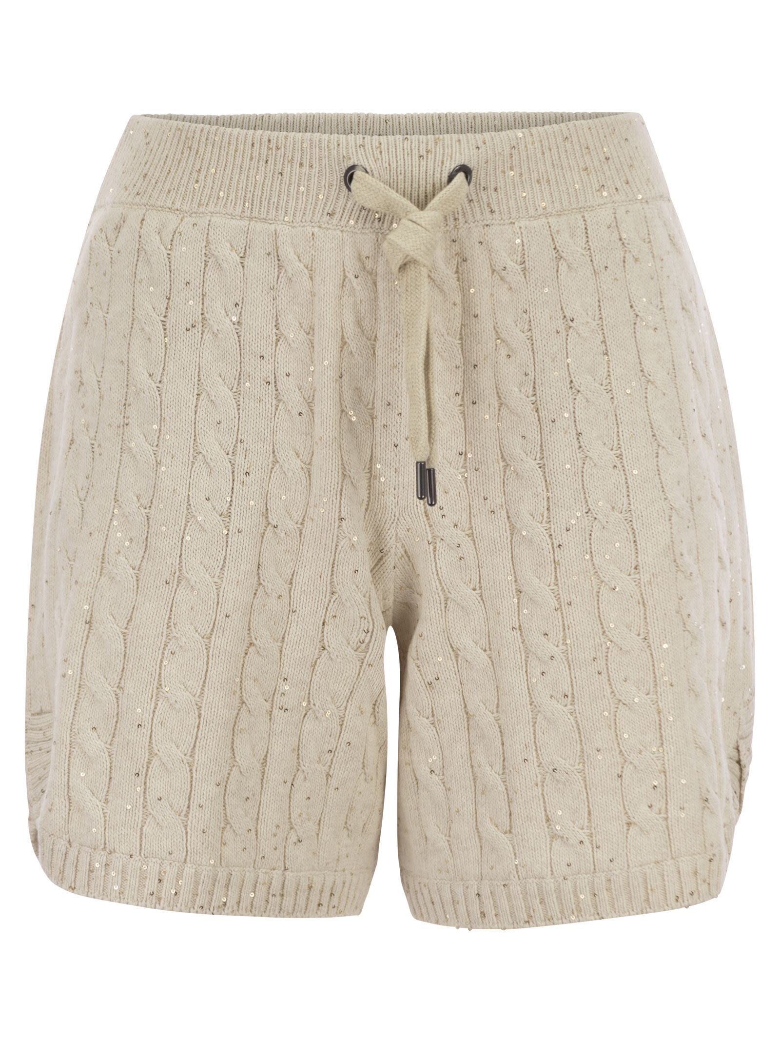 Brunello Cucinelli Women's Cotton Knit Shorts With Sequins In Cream