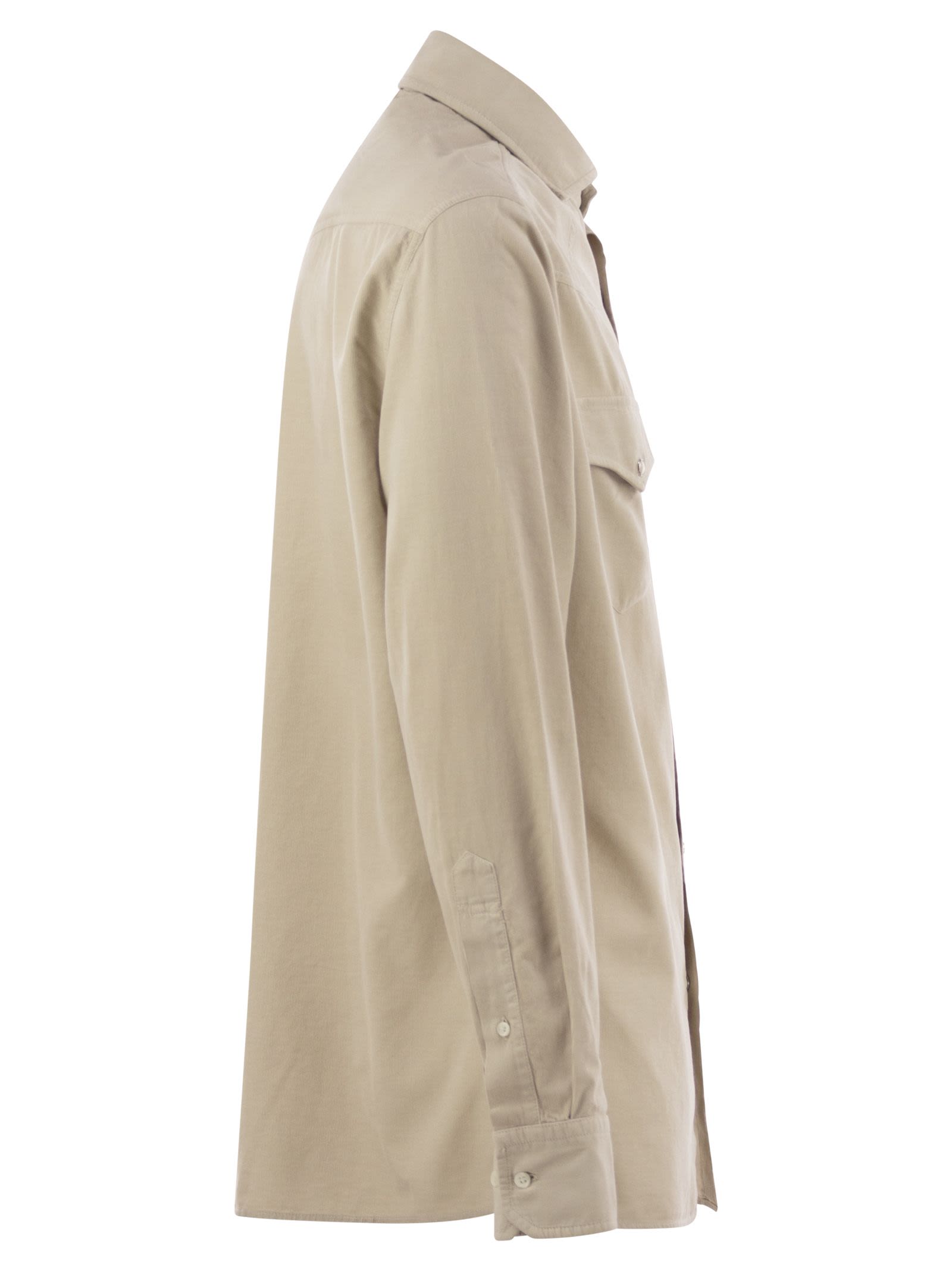 Brunello Cucinelli Men Easy Fit Corduroy Shirt In Neutral