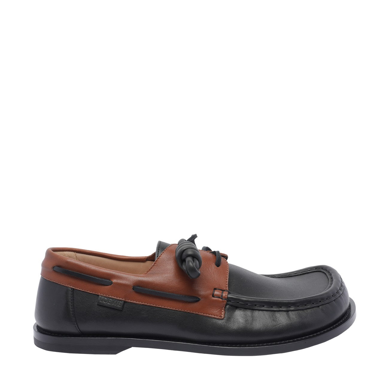Loewe Sculpted Black Leather Shoes With Brown Accents In Multi