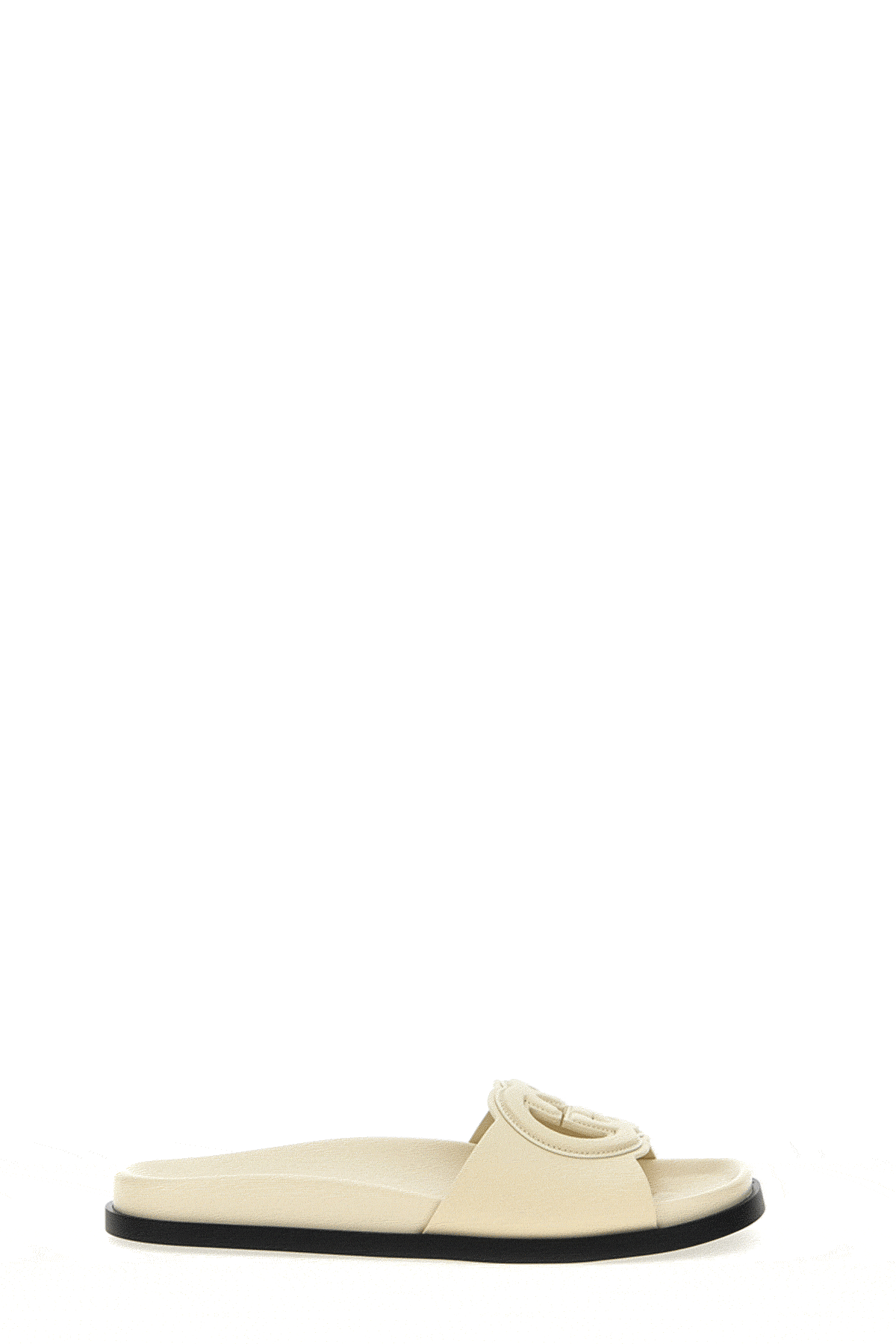 Gucci Logo Cut Out Slides Sandals White In Gold