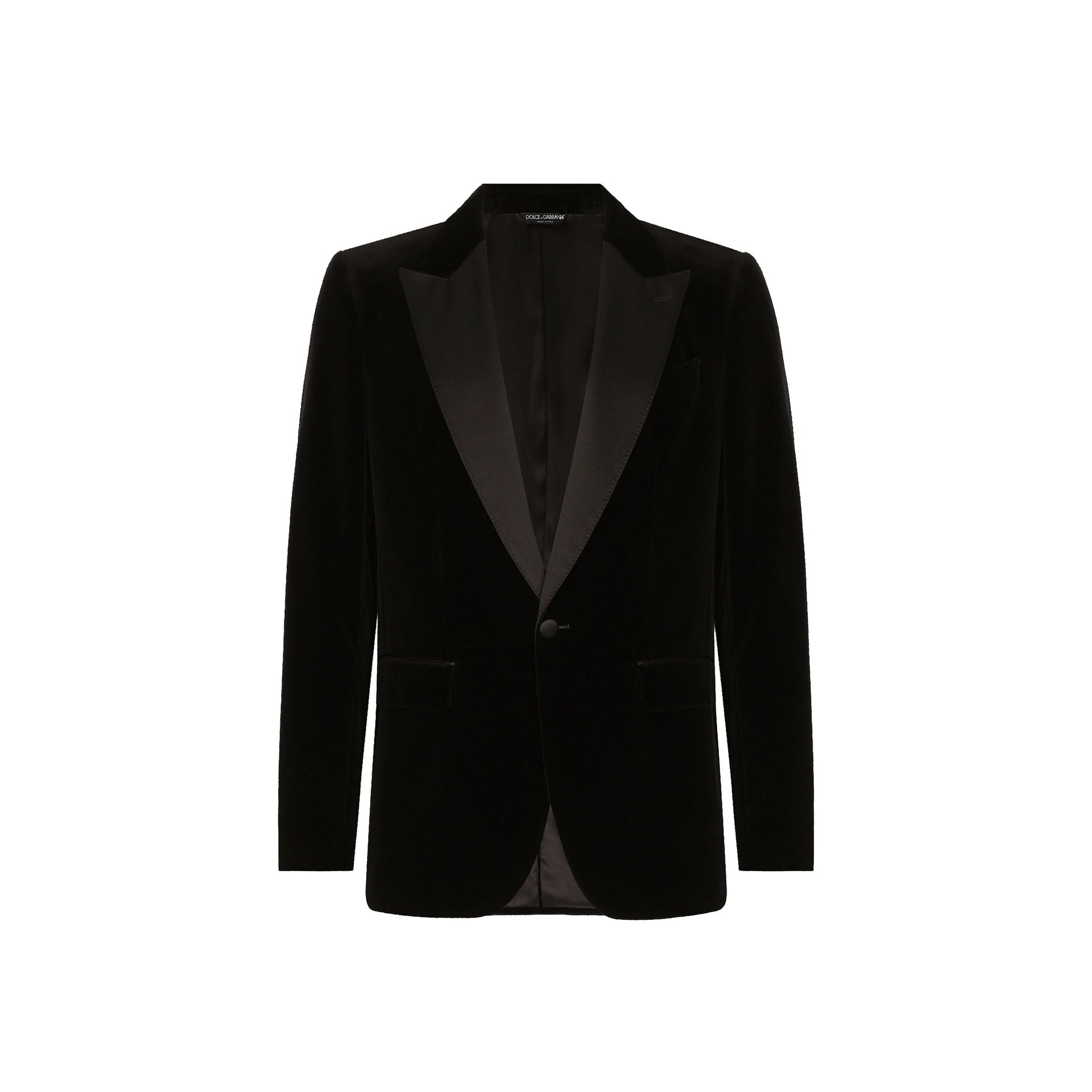 Dolce & Gabbana Peak Lapel Tuxedo Velvet Jacket With Padded Shoulders In Black