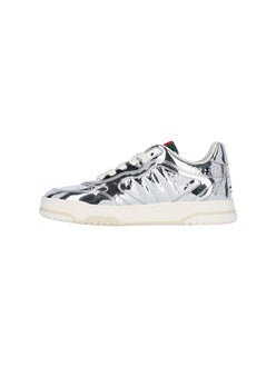 Gucci Reweb Gg Low-top Metallic Leather Sneakers In Silver