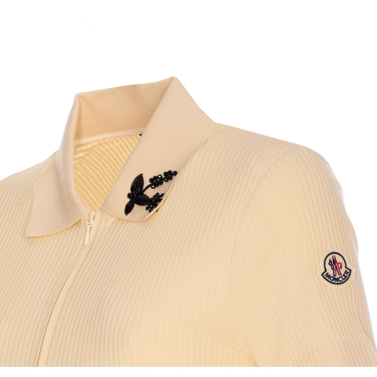 Moncler Women Cotton Polo Shirt With Handmade Beads In Neutral