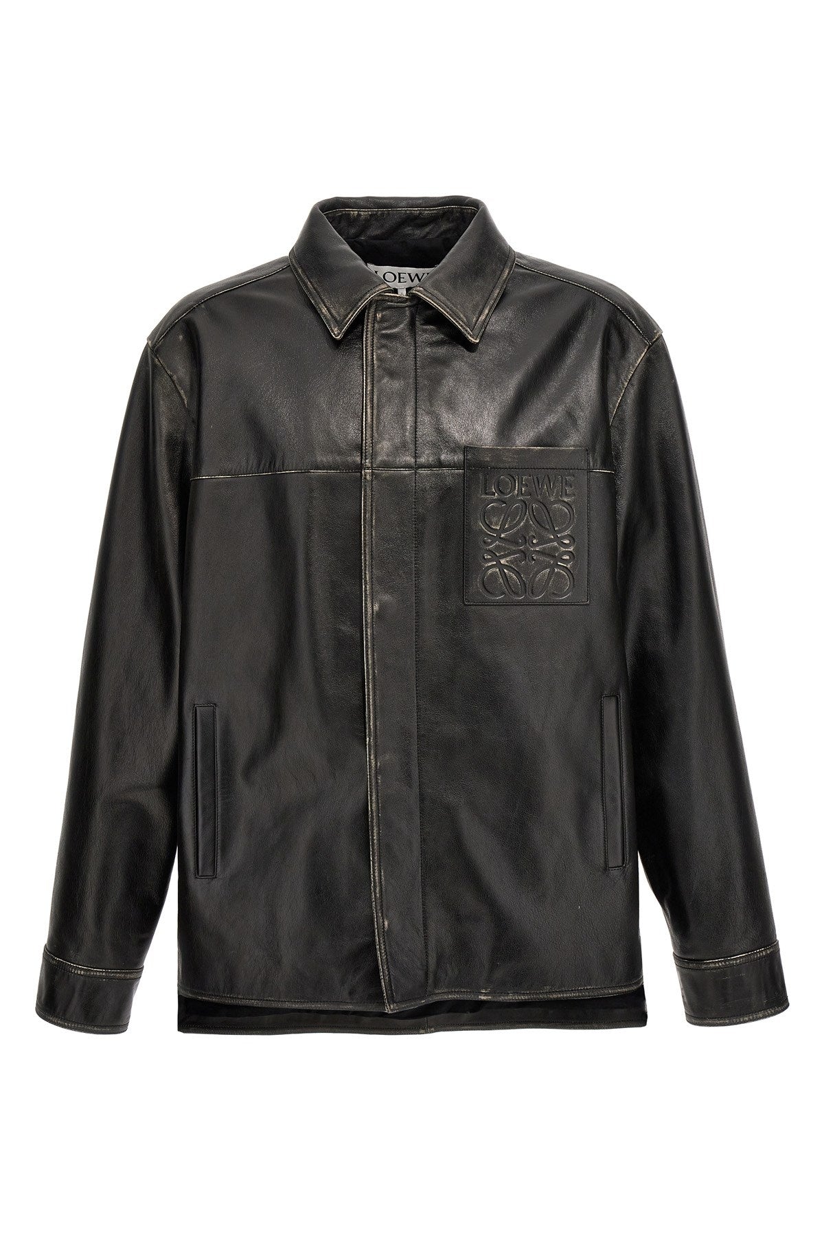 Loewe Men 'anagram' Leather Overshirt In Black