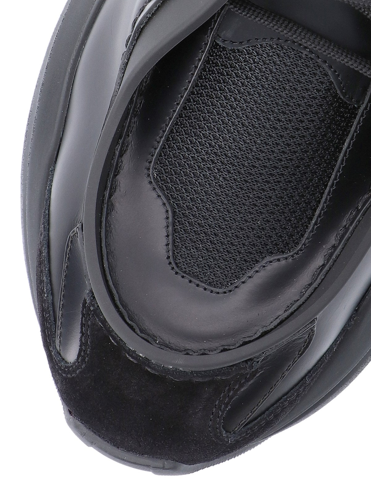 Shop Prada Men Systeme Brushed Leather Sneakers With Bike Fabric In Black