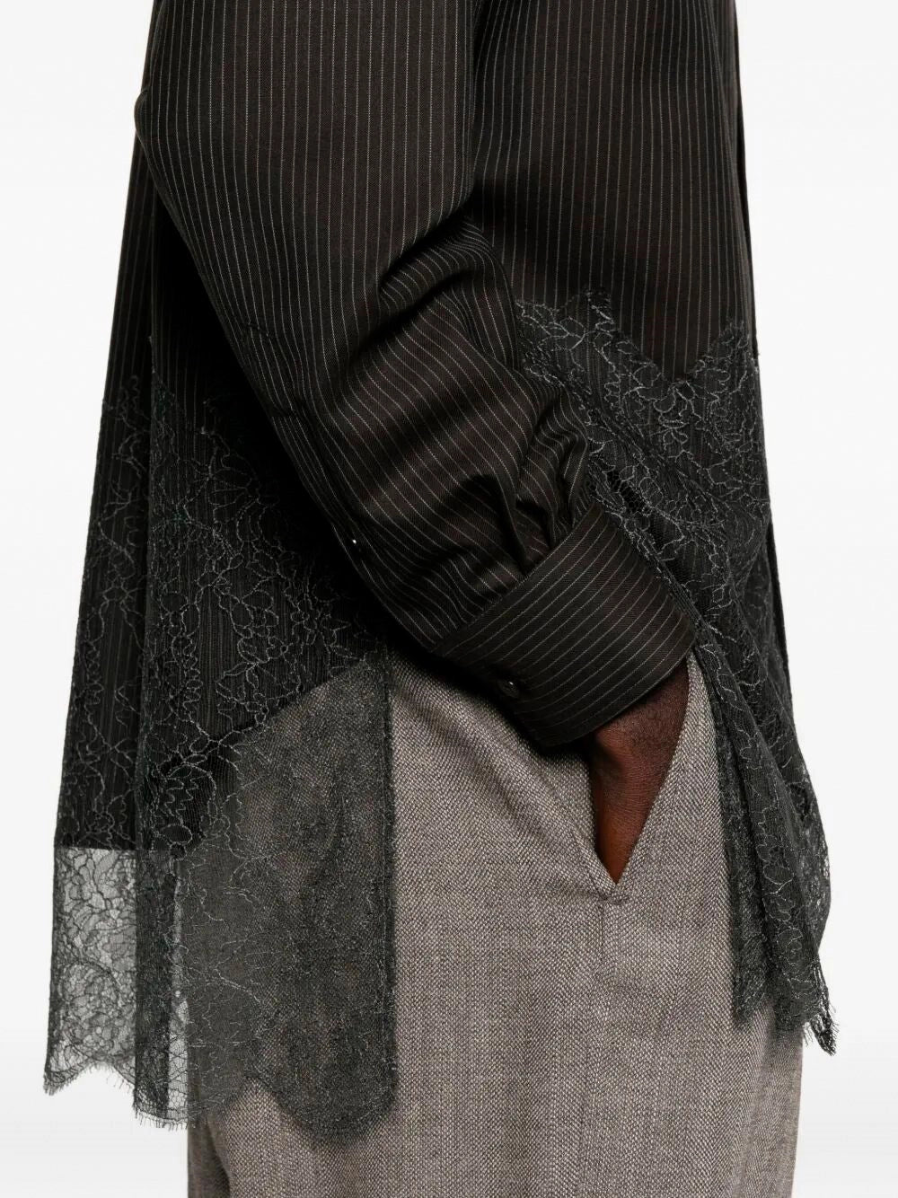 Fendi Men Wool Shirt With Stripes And Lace In Multi