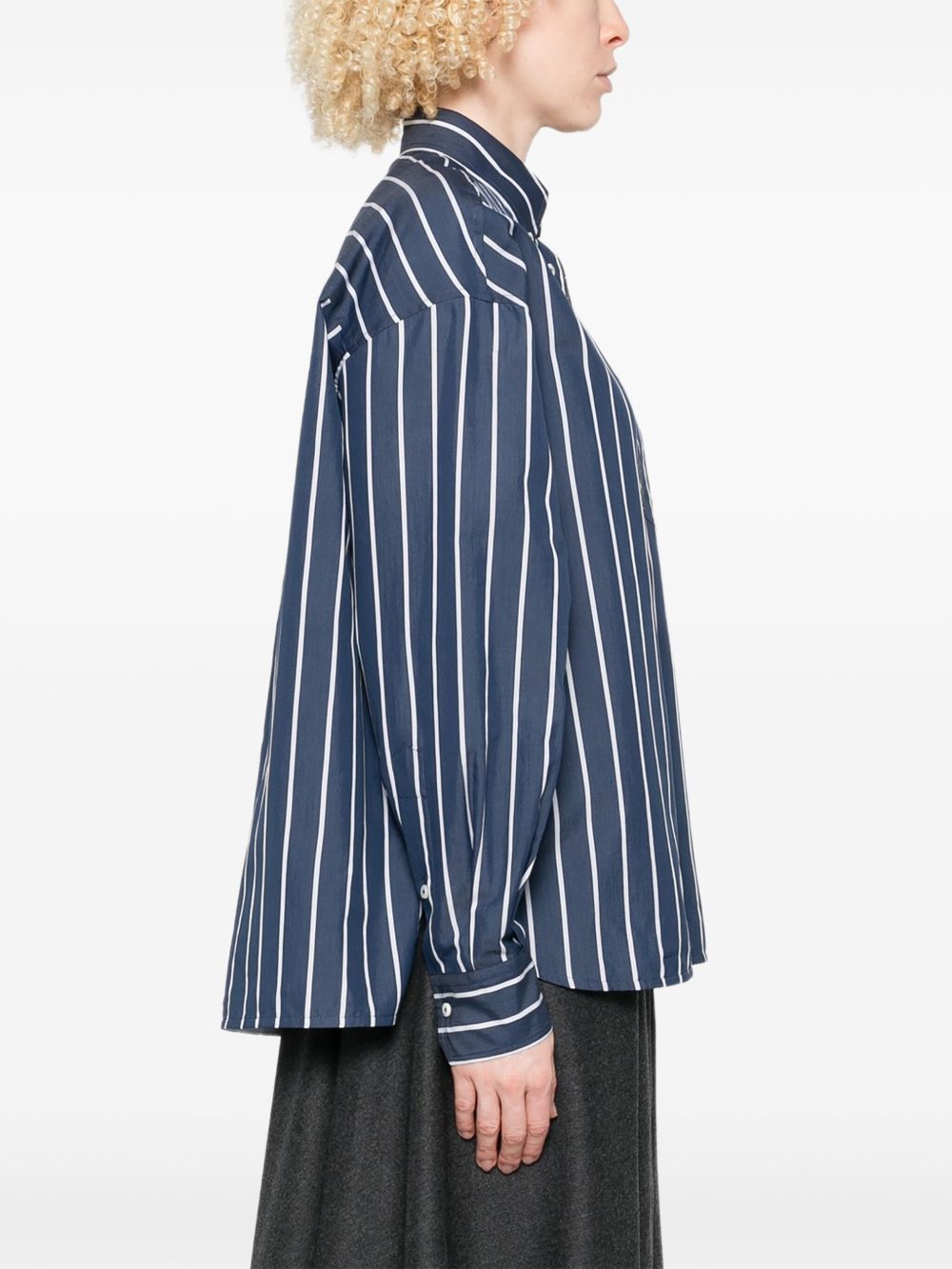 Brunello Cucinelli Striped Cotton Shirt Chest Pocket In Blue