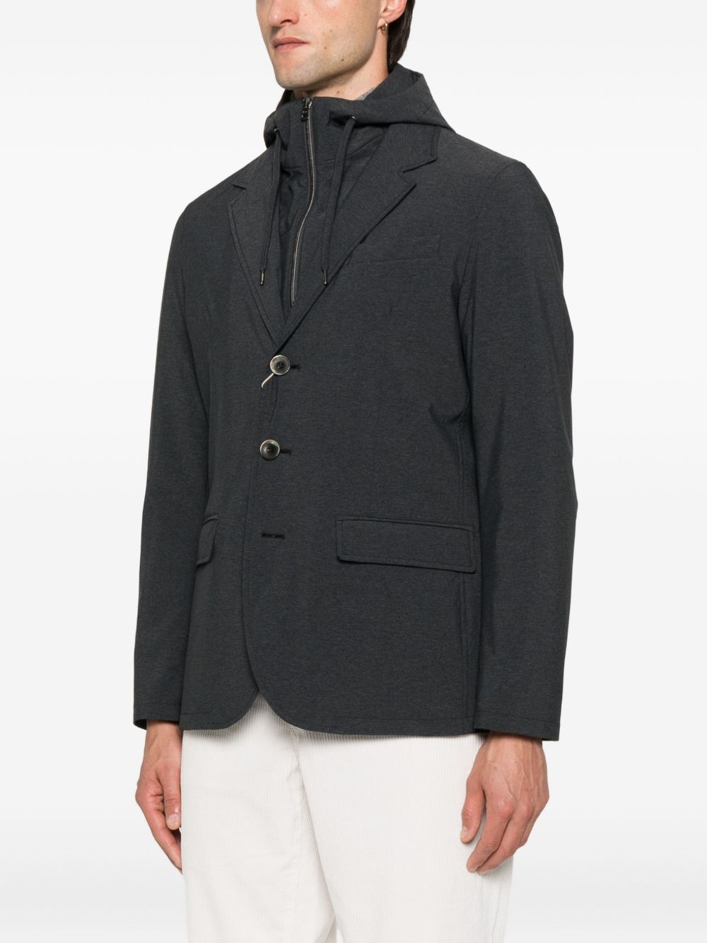 Herno Tailored Black Jacket With Detachable Hood In Multi