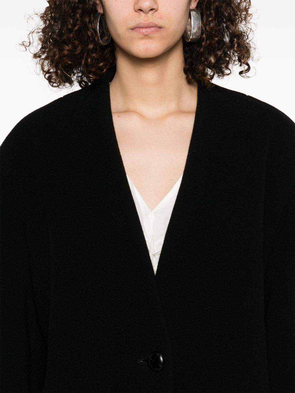 Isabel Marant Wool Coat With Shoulder Pads And V-neckline In Black