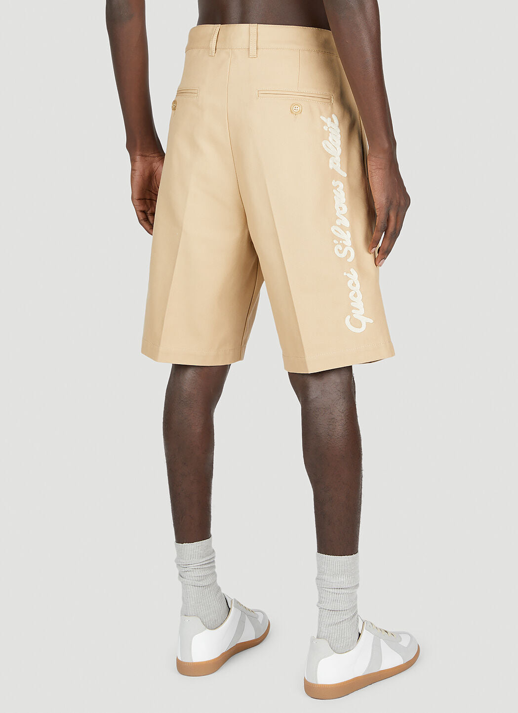 Shop Gucci Men Folded Pleat Shorts In Cream