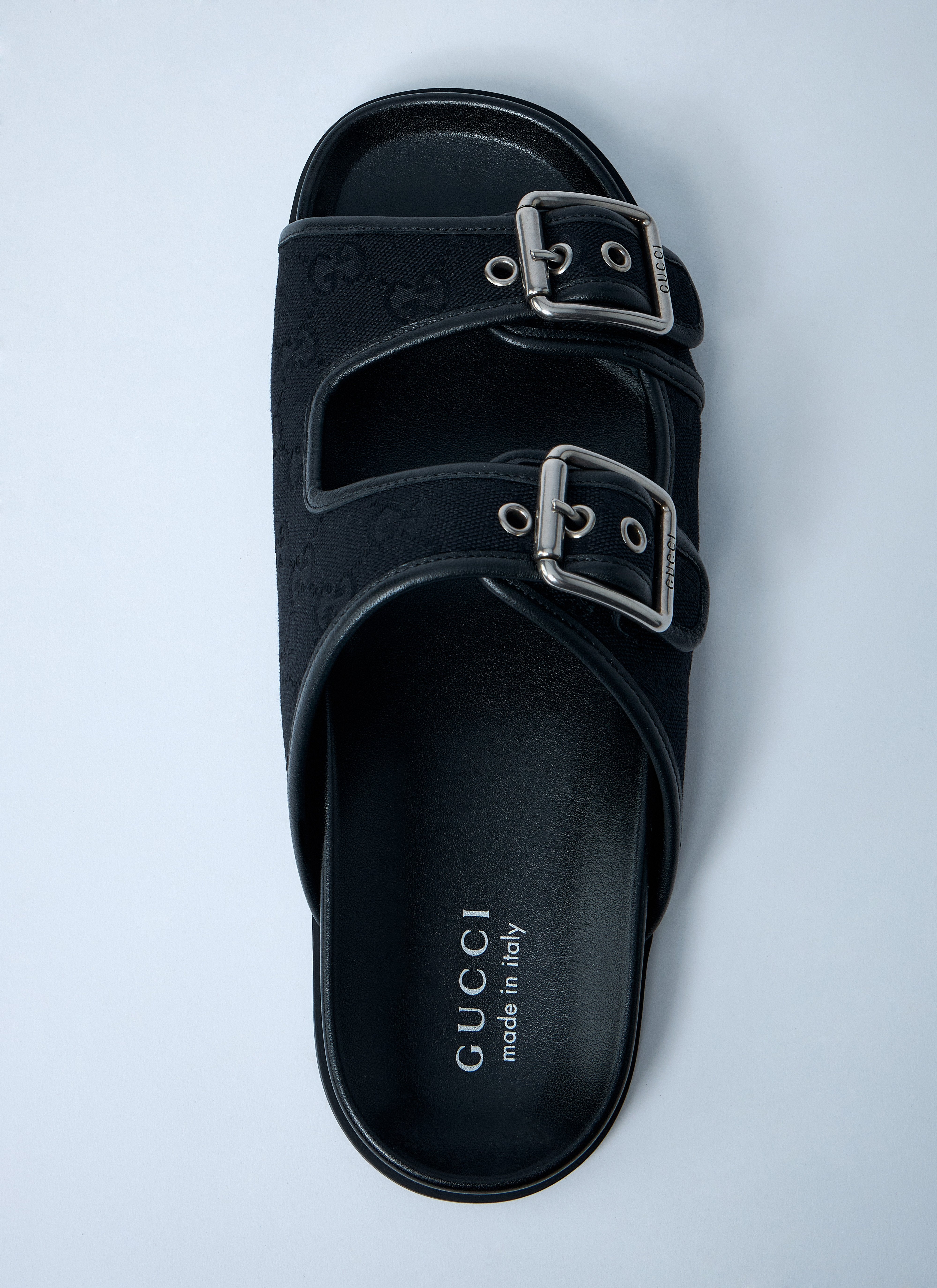 Gucci Men Gg Slide Sandals With Buckles In Black