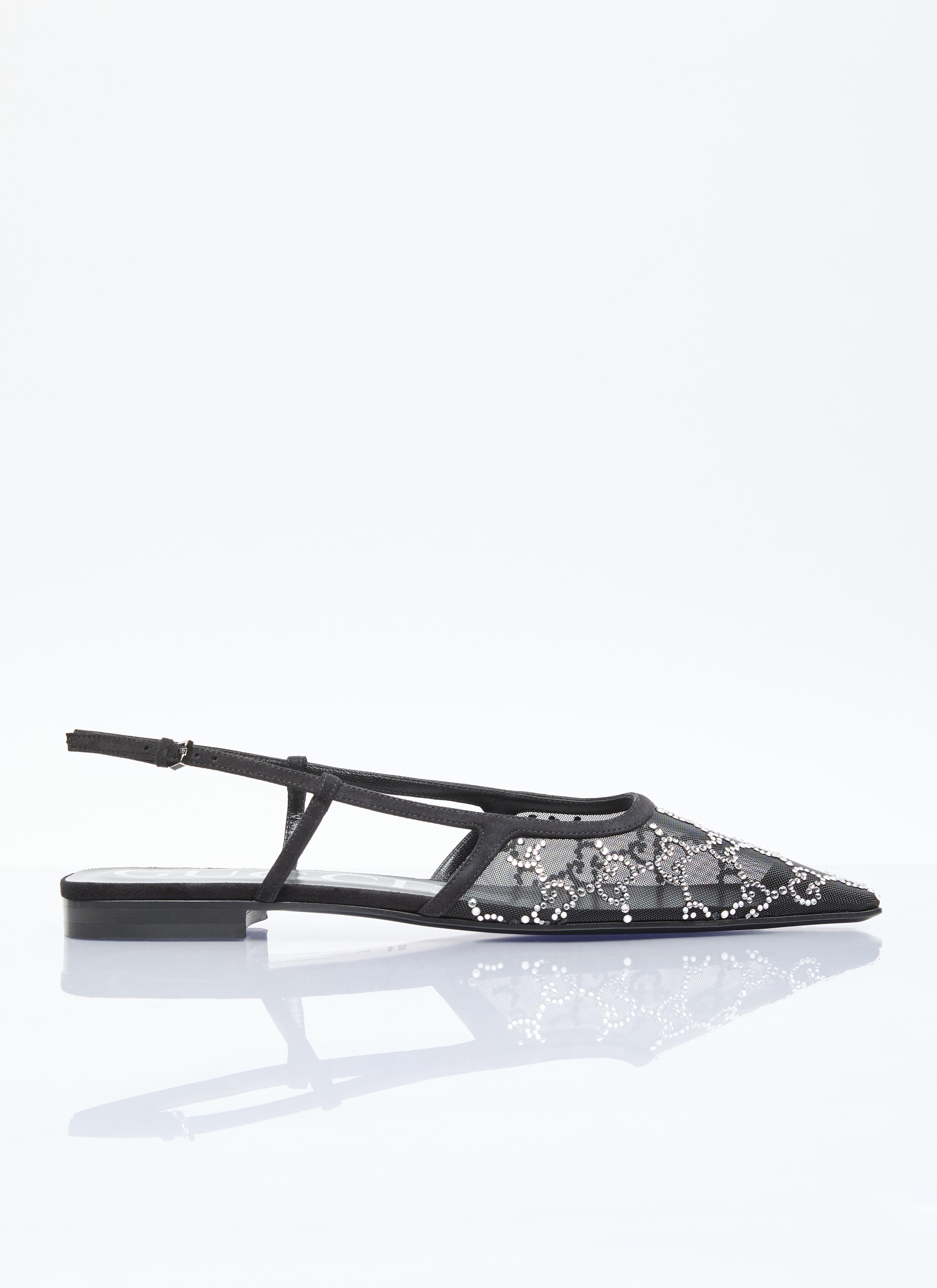 Shop Gucci Women Gg Crystal Slingback Flats In Black