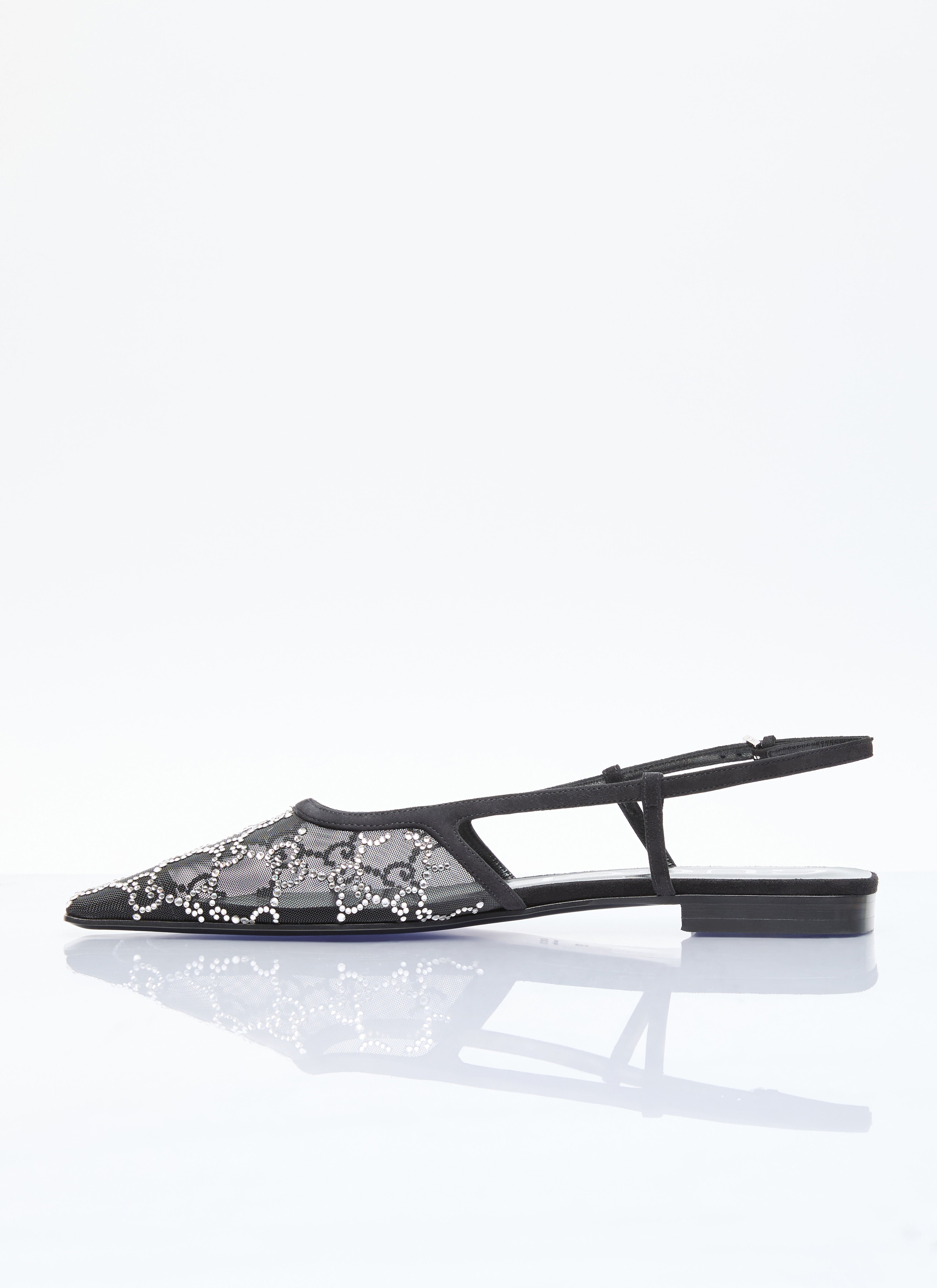 Shop Gucci Women Gg Crystal Slingback Flats In Black