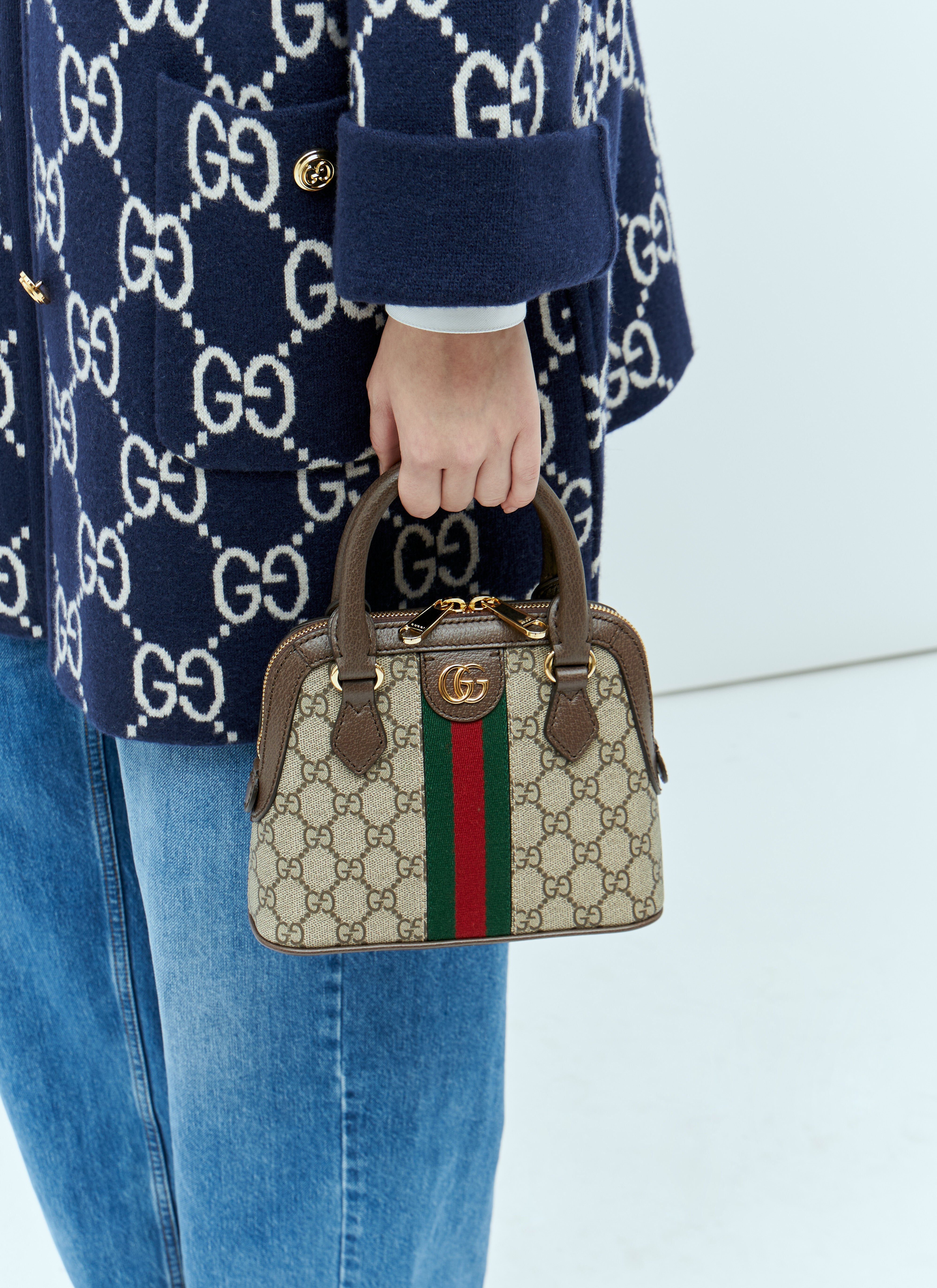 Shop Gucci Women Ophidia Gg Mini Top Handle Handbag In Brown