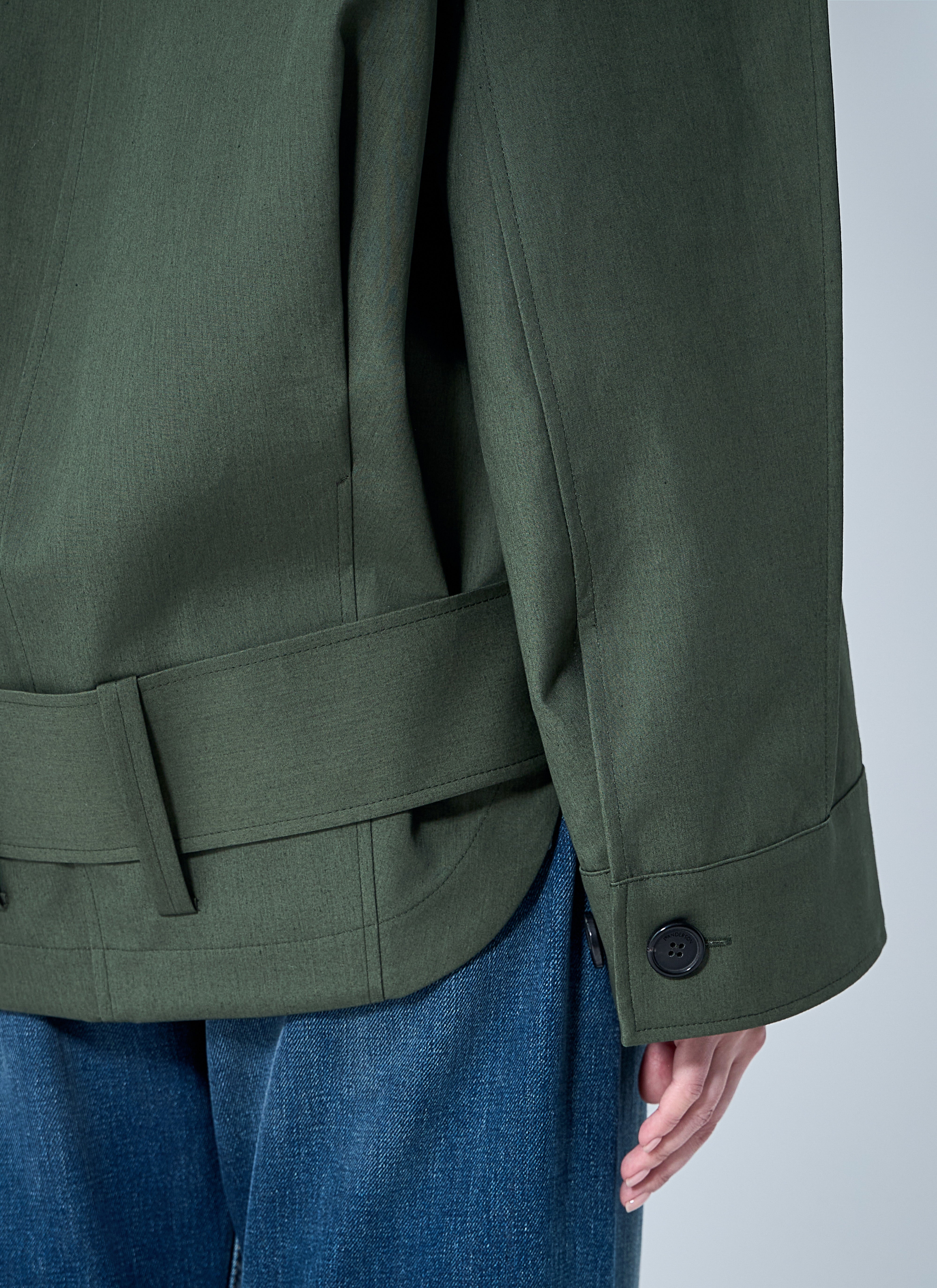 Jw Anderson Belted Waist Jacket Collar Contrast In Green