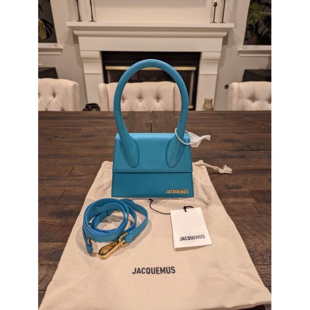 Shop Jacquemus Women Le Chiquito Moyen Blue Leather Shoulder Bag