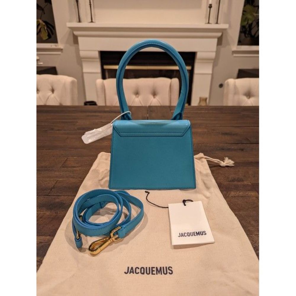 Shop Jacquemus Women Le Chiquito Moyen Blue Leather Shoulder Bag