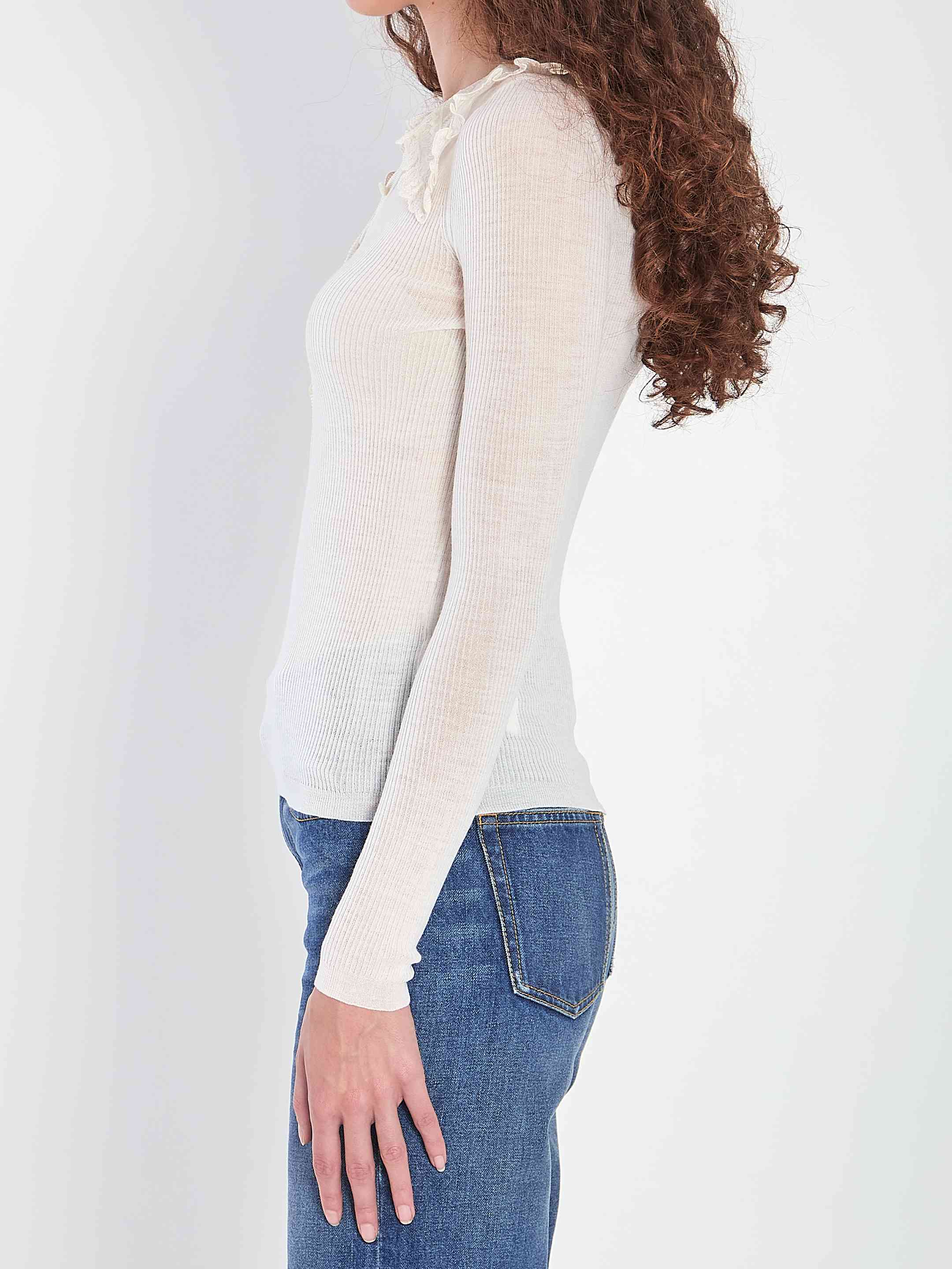 Chloé Lace-collar Superfine Wool Rib Knit Top In White