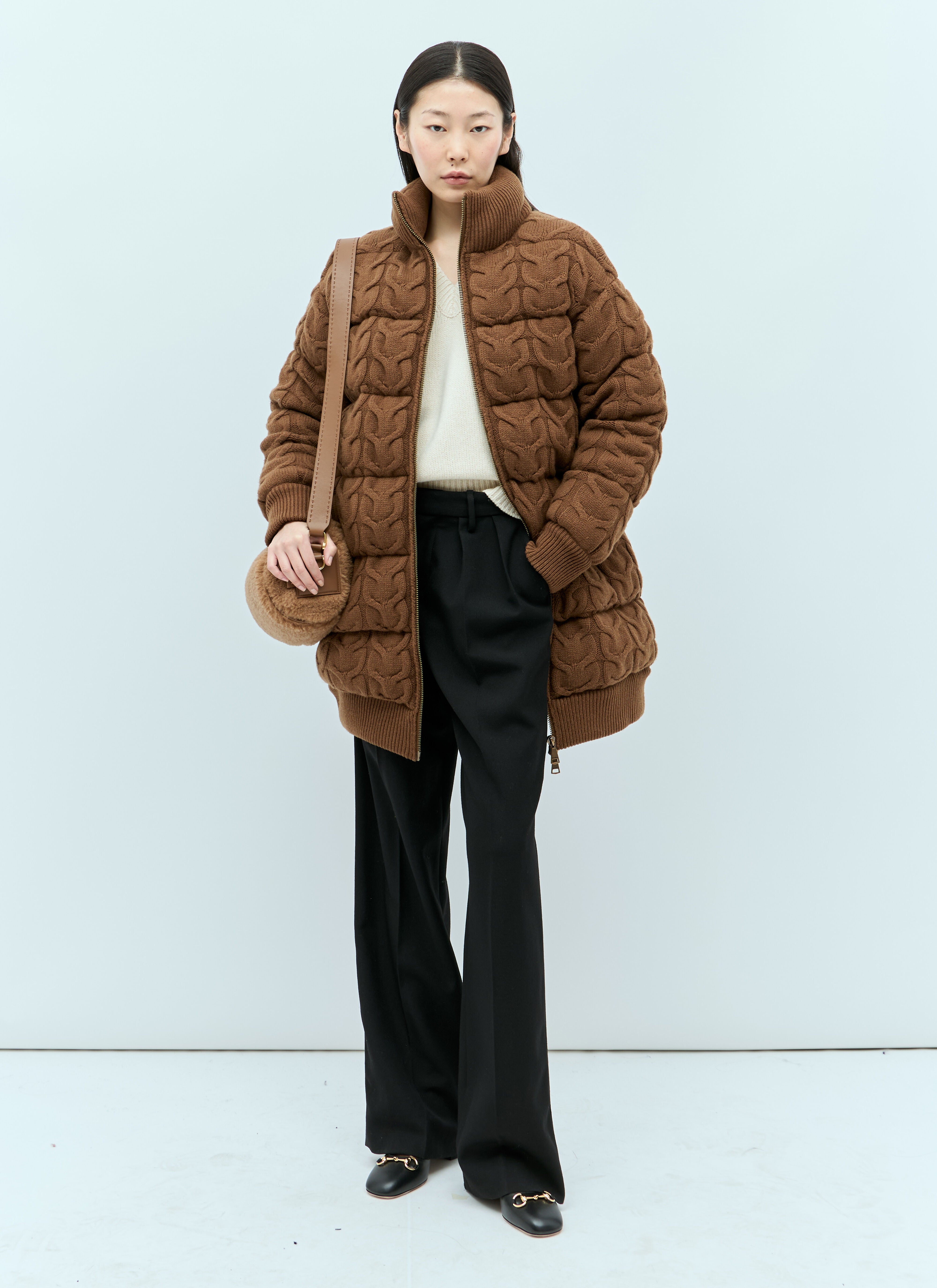 Shop Max Mara Women Wool And Cashmere Down Jacket In Brown