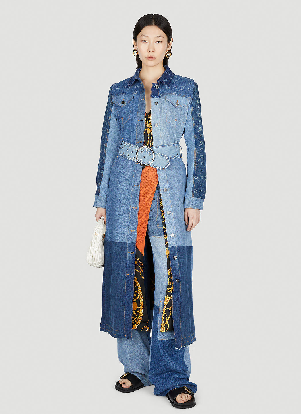 Marine Serre Patchwork Denim Cargo Pants In Blue