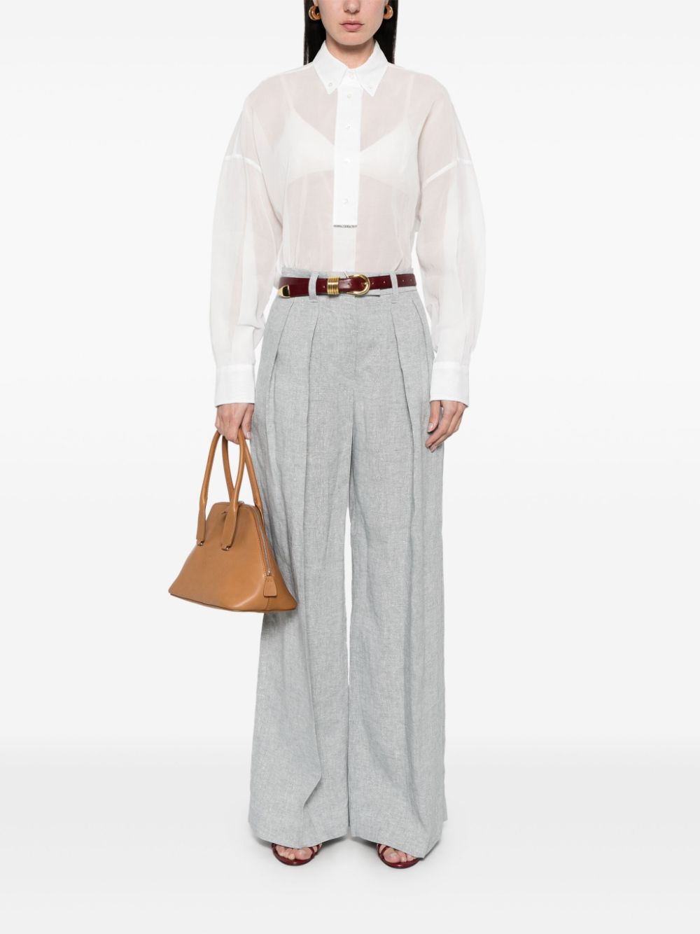 Brunello Cucinelli Linen Wide-leg Trousers In Multicolor