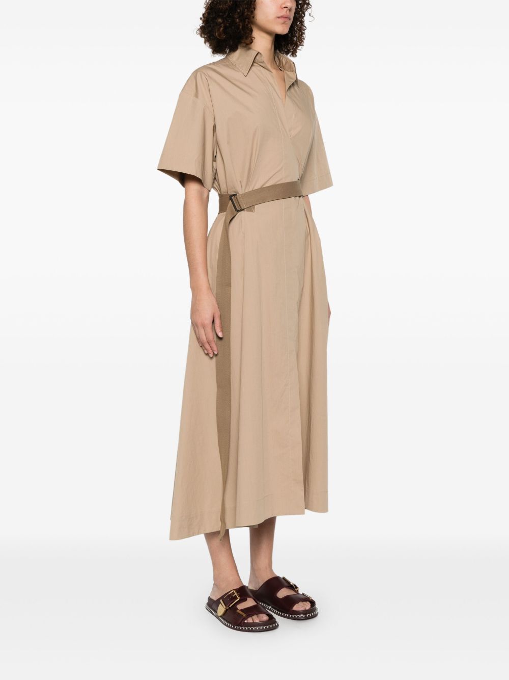 Brunello Cucinelli Women Cotton Belted Dress In Multicolor