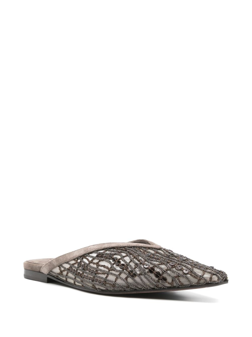 Brunello Cucinelli Glistening Abstract Embroidery Suede Sabots Women