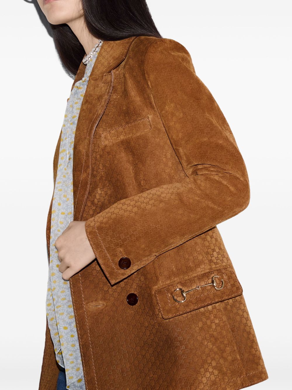 Gucci Women Leather Double-breasted Blazer In Multicolor