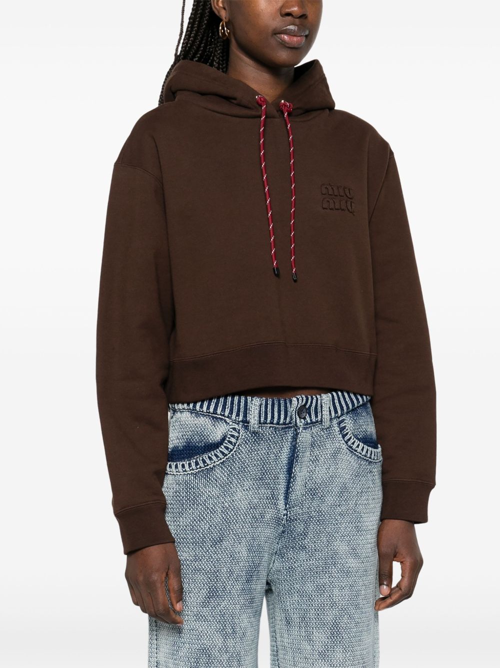 Miu Miu Women Logo Cotton Hoodie In Multicolor